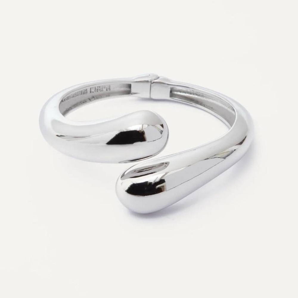 Sleek Silver Asymmetrical Bracelet with Teardrop Ends